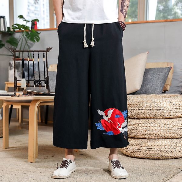 

chinese traditional clothes for men kung fu wushu pants male linen oriental wide leg pants trousers chinese pants man 10684, Red