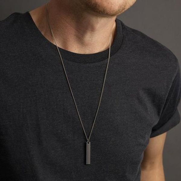 

pendant necklaces 2021 fashion black rectangle necklace men trendy simple stainless steel chain jewelry gift, Silver