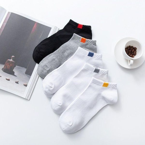 

men's socks 5 pairs men breathable sports solid color boat comfortable cotton ankle wholesale, Black