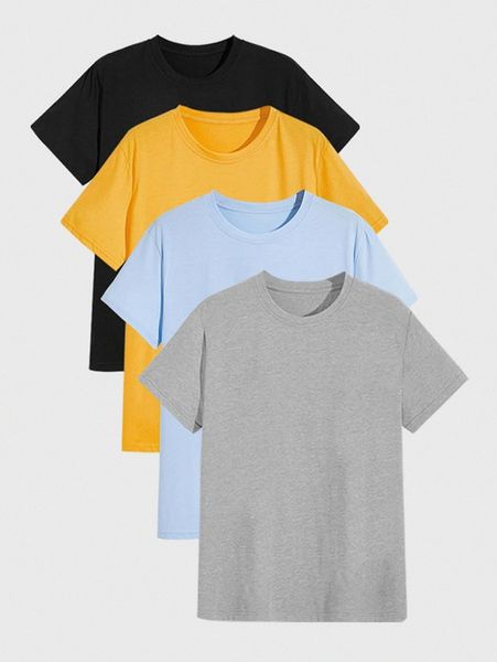 

men 4pcs round neck solid tee m6iq#, White;black