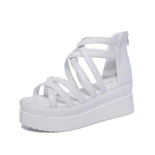 

sandals white summer shoes women platform rome style casual wedges 2021 female chunky high ankle shoe, Black
