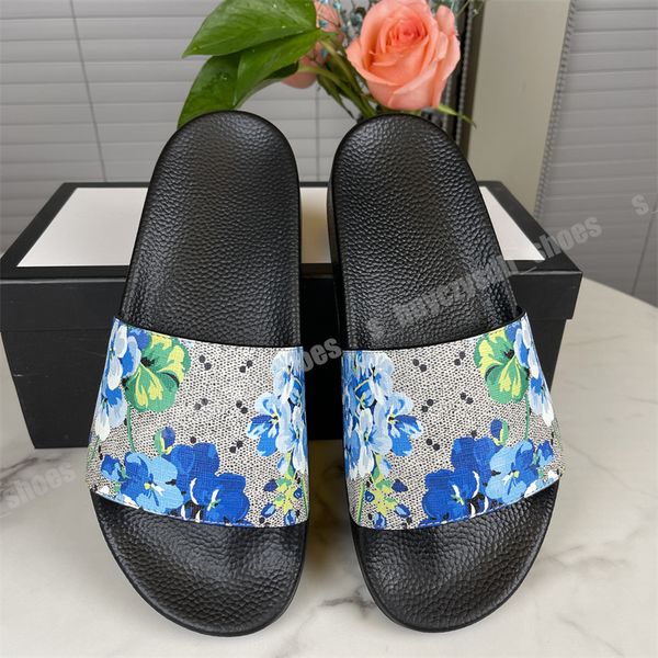

with box mens womens fashion slippers luxury slides summer flat slipper trendy leather rubber sandal mens beach slide eur 35-46, Black