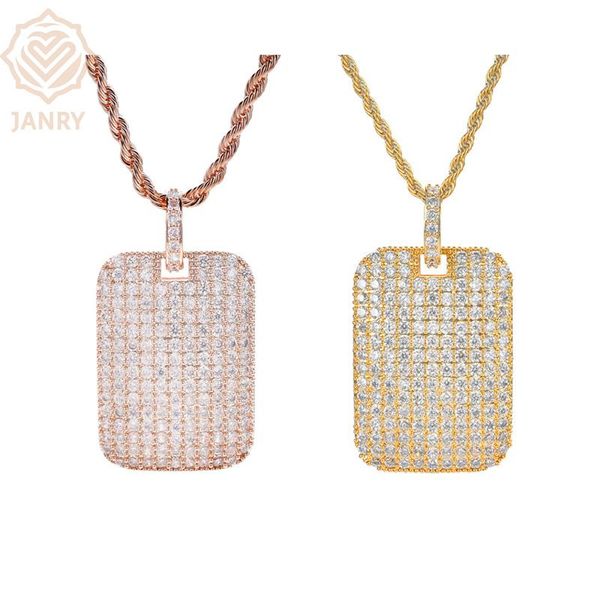 

charms janry square zircon pendant necklace micro-inlaid male female hip hop with 60cm chain, Bronze;silver