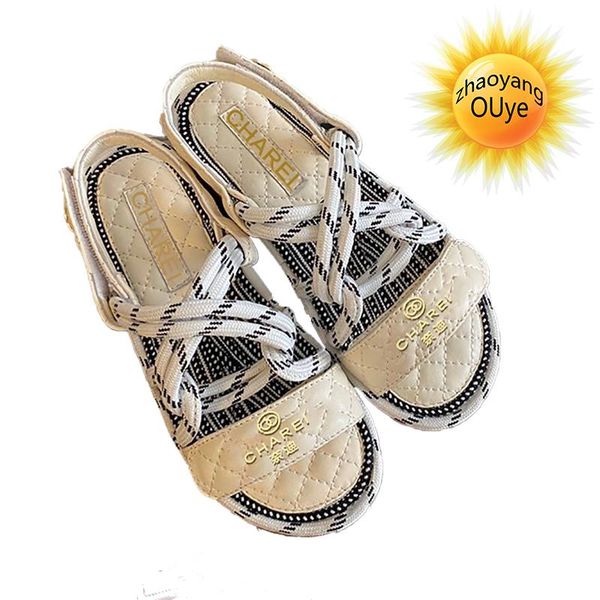 

sandals french slippers in spring and summer 2021 women's luxury printing rubber sole anti slip inner leather flat shoes, Black