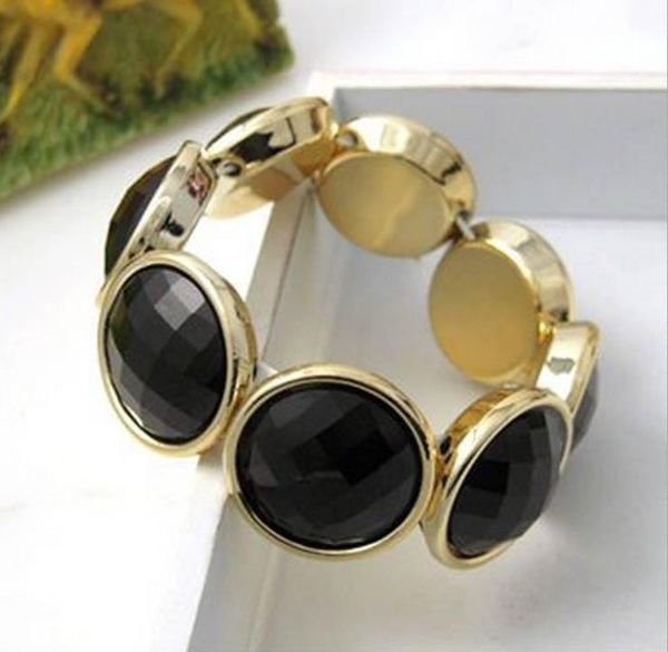 

cuff single layer mysterious gold side with black jewel round bracelet, White