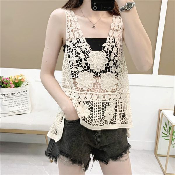 

women's swimwear summer beach cover up crochet t shirt womens and blouses sleeveless waistcaot holdaiy wear vest female, White;black