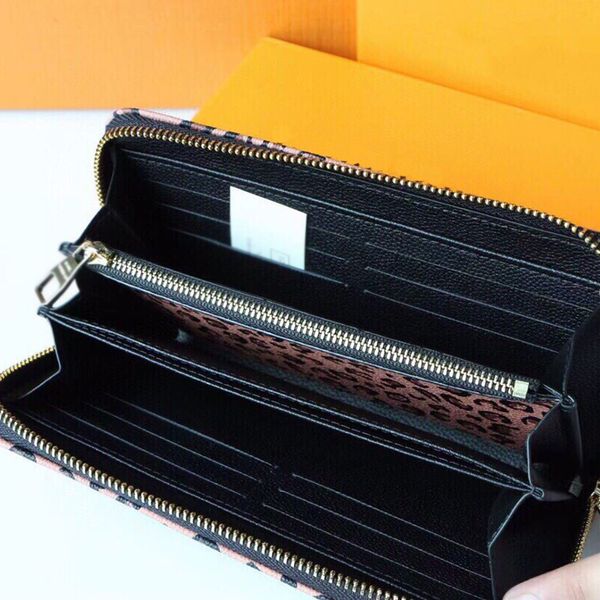 Designer Women Iv Leopard Zipper Purse Long Wallets Paris Brand Patchwork Goffrato Genuine Leather Card Holder Bag Portamonete Luxurys Designers Borse Alta qualità