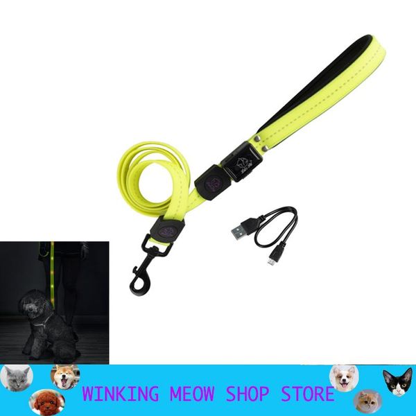 

pets dog luminescence traction rope silica gel waterproof usb charging large and medium sized dogs accessories a hook yellow collars & leash