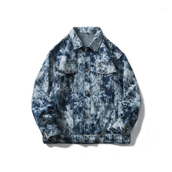 

men's jackets fashion spring autumn tie dye denim jacket hi street vintage harajuku hip hop jeans coat outerwear, Black;brown