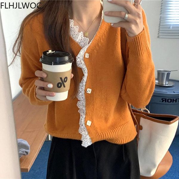 

women's knits & tees japan cute sweet girls women 2021 fall winter outerwear white lace knitted cardigans single breasted button v neck