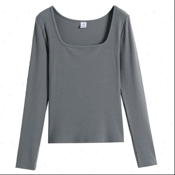 

long sleeve ribbed 95% cotton womens t shirts solid square collar s xl tee chic female autumn winter, White