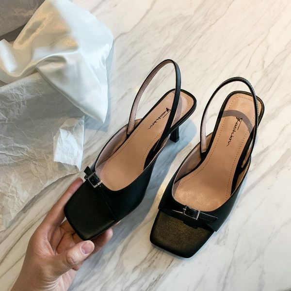 

genuine leather 7cm thin heels sandals woman fashion ladies party work shoes black white