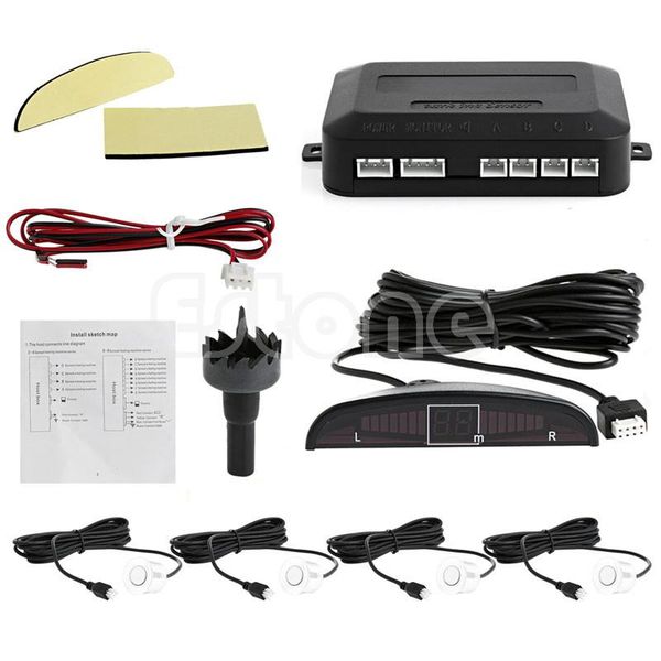 

car rear view cameras& parking sensors led display reversing 4 sensor system buzzer alarm white f7qb