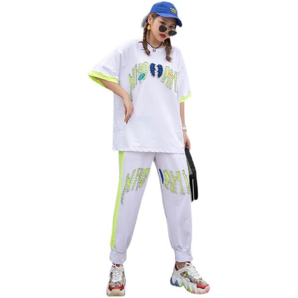 

vefadisa black white women fashionable set 2021 letter printed with beading female mixture zqy072c women's two piece pants