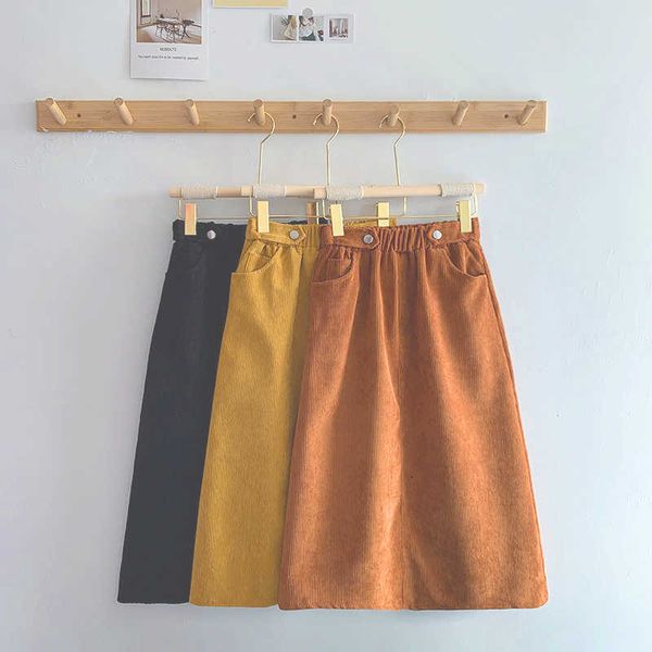 

skirts vintage corduroy high-waisted skirt midi black woman plus size ladies fashion clothes female casual yellow m8y1