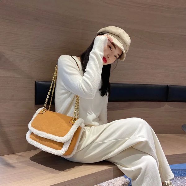 

lamb fur bag winter messenger chain suede retro postman