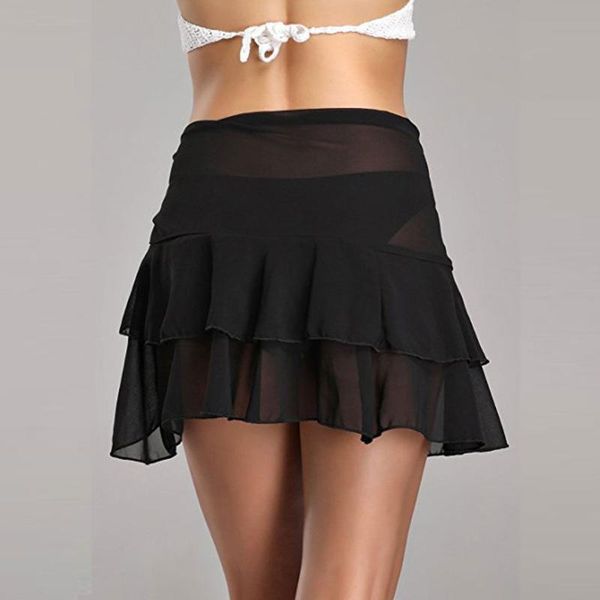 

skirts sarong solid ruffle summer fashion bikini wrap holiday cover up women skirt beach short swimming, Black