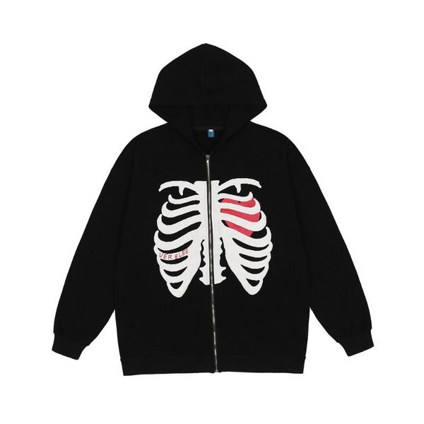 

men's hoodies & sweatshirts spring/autumn hooded sweatshirt 2021 skeleton printed zipper male jacket streetwear fashion loose cardigan, Black