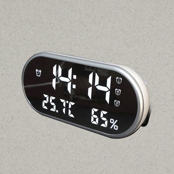 

desk & table clocks digital alarm clock mirror led display with time humidity temperature dual usb port charging for bedroom office trave