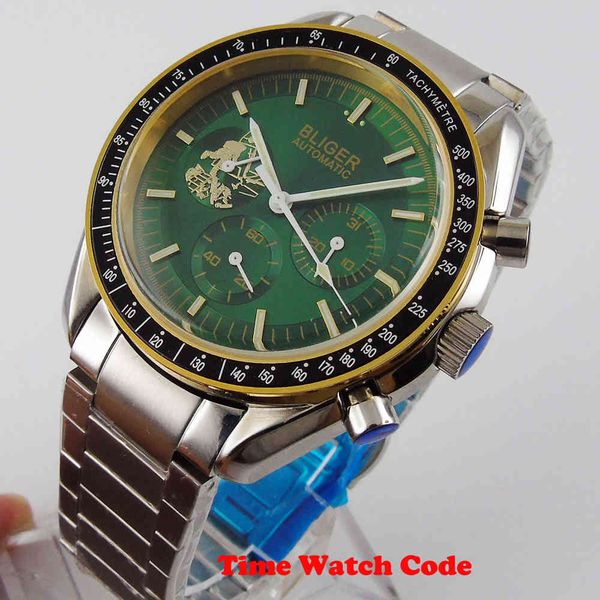 

blister 40mm automatic watch green dial sapphire glass date indicator light-turning hands gold mark ceramic cover, Slivery;brown