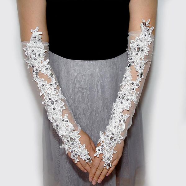 

bridal gloves elegant beaded lace satin long charm fingerless wedding white drawing accessories guanti tulle