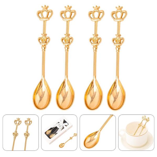 

spoons 4pcs stainless steel coffee crown cake baby shower gift (golden)