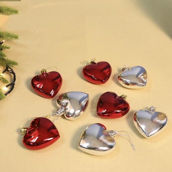 

christmas decorations 4pcs 6cm red heart home ornaments bauble dcor box silver drop tree hanging