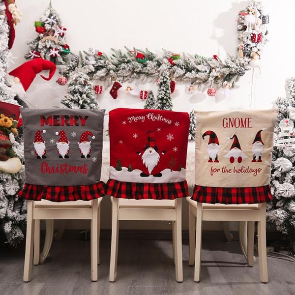 

chair covers christmas cover decorations plaid fabric back linen machine embroidered faceless xmas elderly home decor