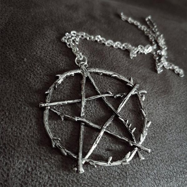 

chokers goth pentagram necklace grunge pentacle wicca punk statement halloween jewelry creative charm fashion women gift, Golden;silver