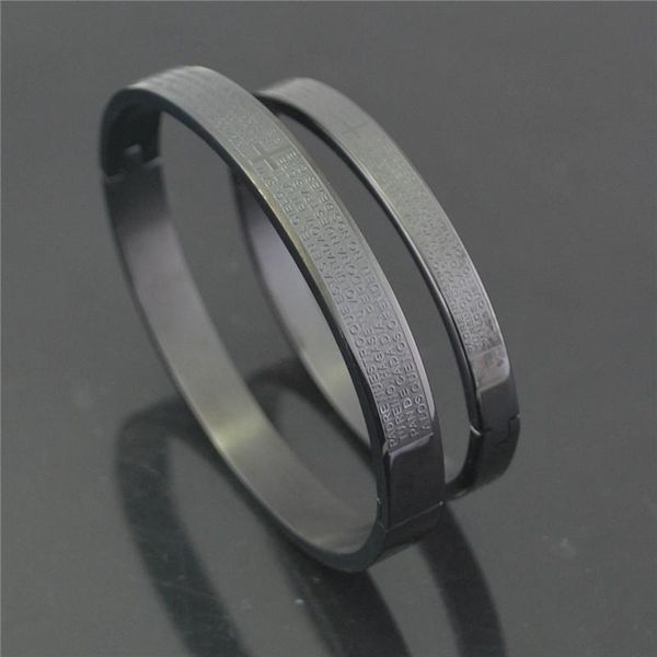 

bangle 2021 8mm bible cross letters bracelets fashion black color stainless steel bangles for women men religion jewelry