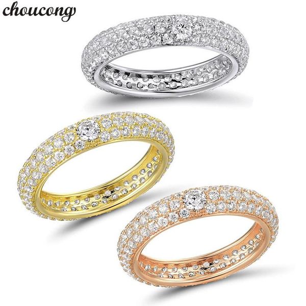 

wedding rings choucong eternity lovers promise ring 925 sterling silver pave zircon cz engagement band for women jewelry, Slivery;golden