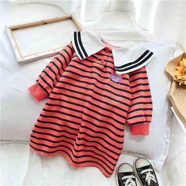 

gooporson kids clothes letter stripes long sleeve princess dress fall little girls costume korean cute toddler clothing vestidos 210715, Red;yellow