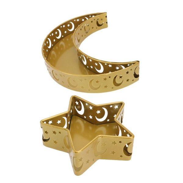 

2pcs iron art tray creative moon star plate dessert serving dish (golden) kitchen storage & organization