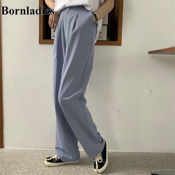 

women's pants & capris bornladies solid light-blue loose slim large size chic straight brief casual ol high waisted student trousers, Black;white