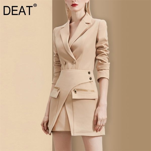 

deat office lady elegant suit women notched long sleeve slim blazer + zipper pocket tied waist skirt set autumn ht475 211106, White
