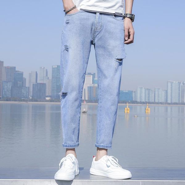 

boy baggy jeans for men casual wide leg oversize cargo denim overalls boys man pants men's, Blue