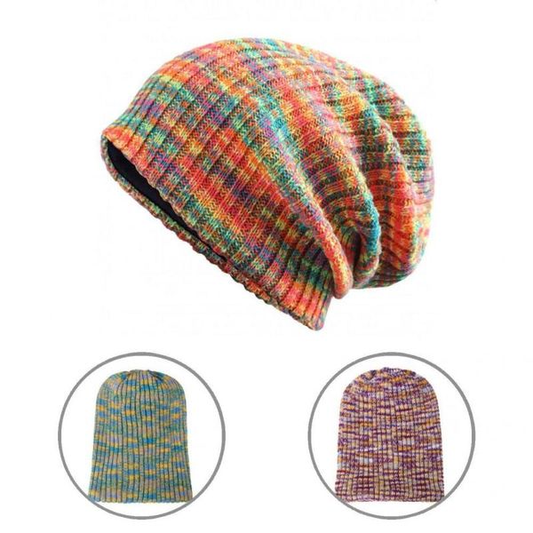 

beanies casual colorful stripe knitted hat soft thicken for daily wear