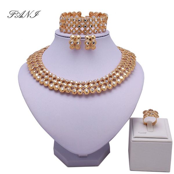 

earrings & necklace fani bridal gift nigerian wedding fashion african beads jewelry set women customer dubai gold-color crystal brand, Silver