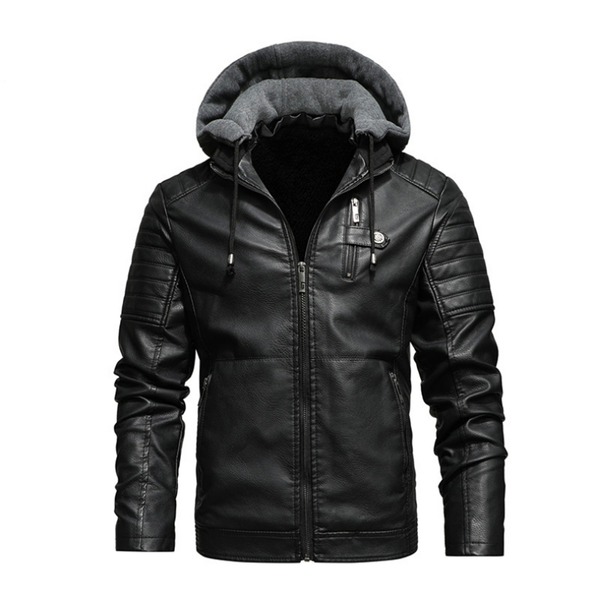 

men's jackets 2021 brand autumn winter jacket leather young plush hooded, Black;brown