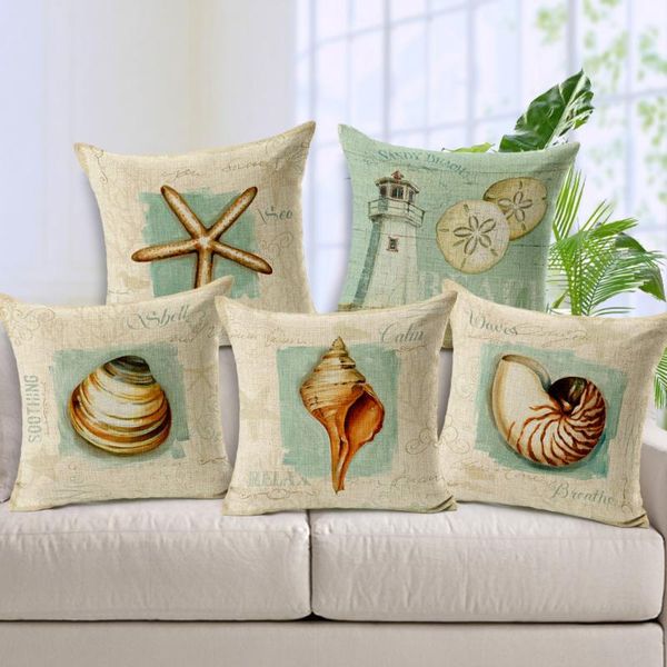 

cushion/decorative pillow 2021 linen mediterranean furnishing oil painting lighthouse case shell starfish cushion nautical