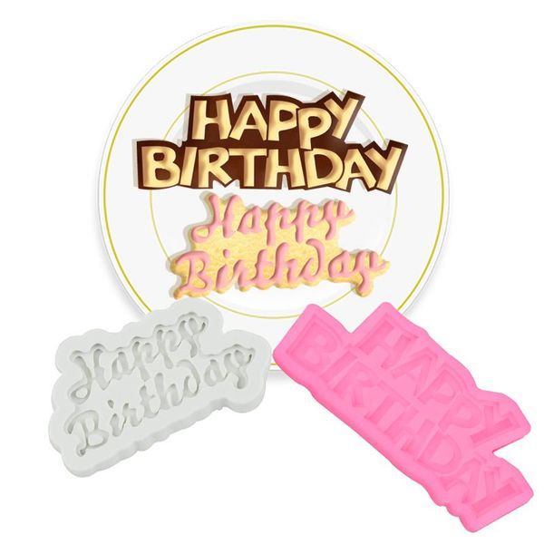 

baking moulds happy birthday silicone fondant cake mold cookie tool chocolate decorating party kitchen supplies