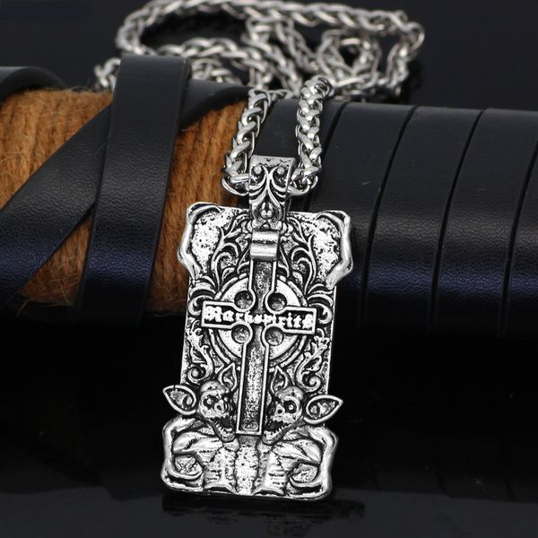 

new personalized ghost and cross necklace pendant high gothic style handmade, Silver