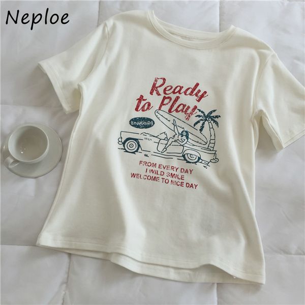 

women t shirts summer japanese style fashion retro katoon letter print o-neck casual soft whiite t-shirt 82014 210430, White