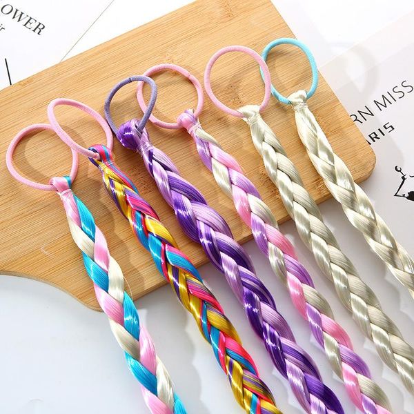 

hair accessories 1 pcs candy multicolor braided wig bow princess headwear children girls baby headdress kids elastic bands, Slivery;white