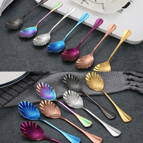 

spoons kitpipi shell shape steel spoon with long handle restaurant cream dessert accessories ice scoops kitchen f9a1
