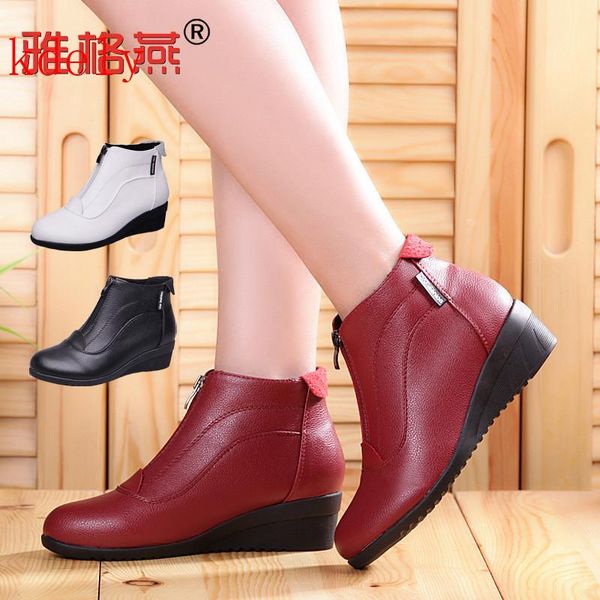 

winter boots women 2021 snow wedge heels shoes warm fur casual zip women's botas mujer, Black