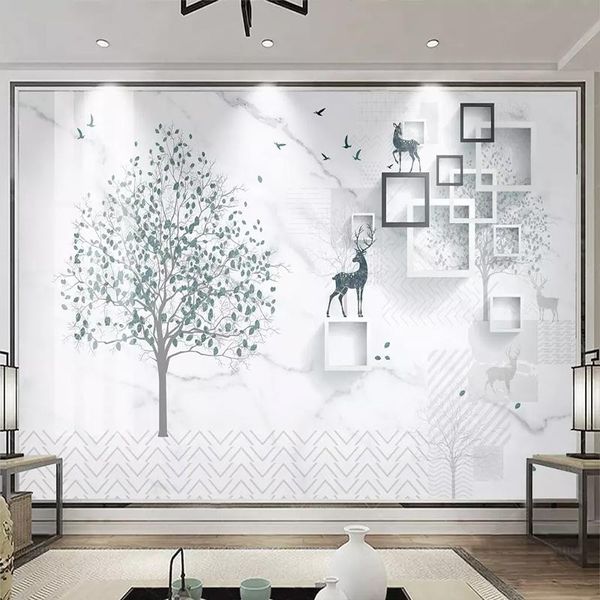 

wallpapers custom po marbled nordic abstract forest elk 3d mural wall cloth living room tv sofa home decor covering