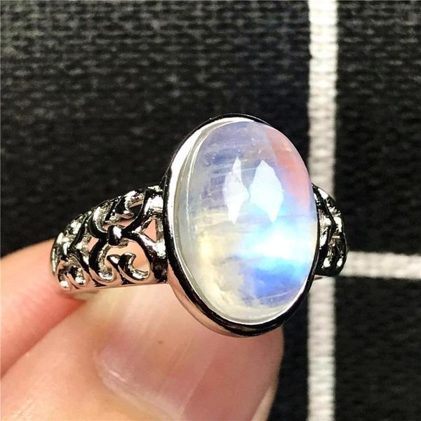 

cluster rings 13x10mm natural moonstone ring jewelry for woman man crystal oval beads love strong blue light stone adjustable, Golden;silver