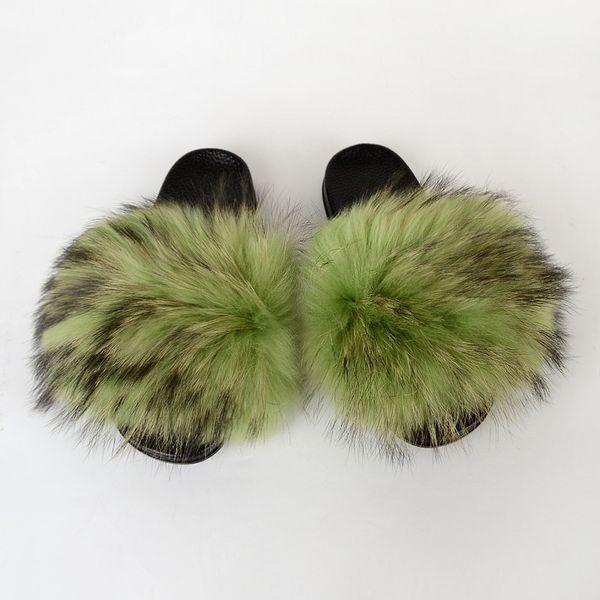 

sell racoon furry fur slides 100% fluffy brand raccoon fur slippers, Black