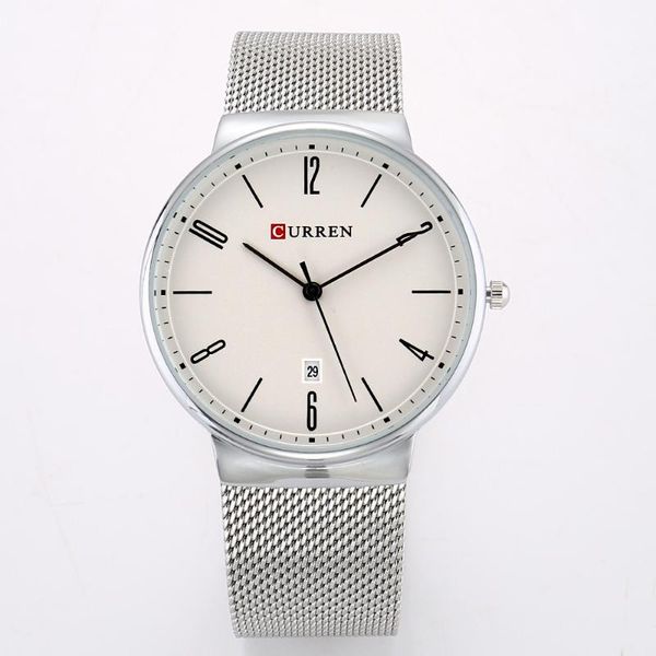 

wristwatches 2021gift style trend men's watch calendar waterproof quartz steel belt, Slivery;brown